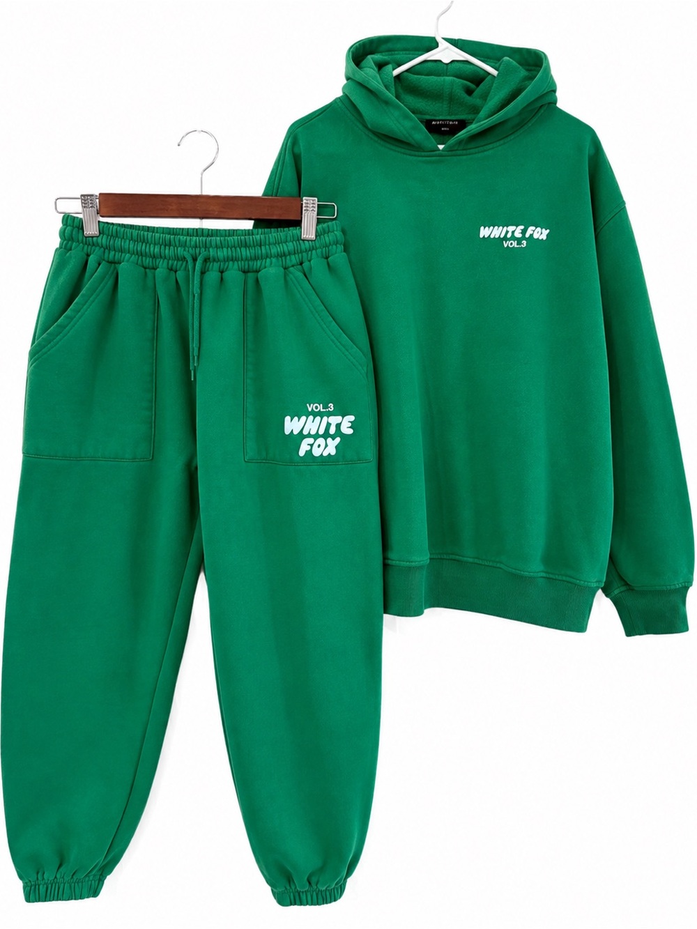 White Fox matching Vol. 3 hoodie & sweatpant set in a gorgeous vibrant green.